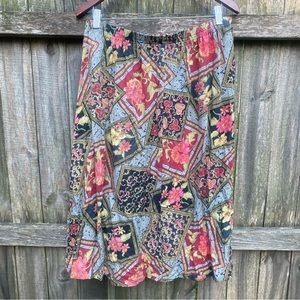 Vintage 80’s-90’s Nikki Elastic Waist Ornate Midi Skirt